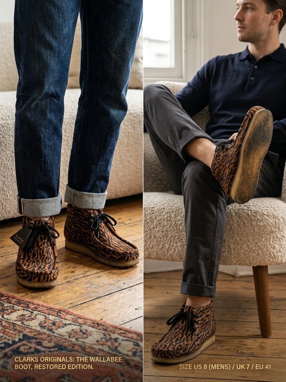 Clarks Originals Men's Wallabee Boot Hair-On Tortoiseshell Animal Print Size 8